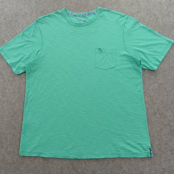 Tommy Bahama Shirt Mens Large Green Crew Neck Short Sleeve Logo Pocket - Picture 1 of 14
